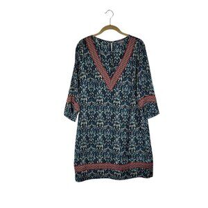 Queenie Paris Bingo Tunic Dress 3/4 Sleeve V-Neck Shift Size 2 Medium